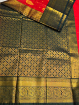 Red and Green Semi Kanchipuram Silk Saree - PSSRN77