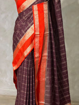 Brown and Orange Crepe silk saree- PBRSB3
