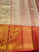 Pastal blue and red Pure Kanchipuram Silk saree - PPURE189