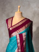 Blue and maroon Crepe silk saree- PBRSB3D