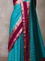 Blue and maroon Crepe silk saree- PBRSB3D