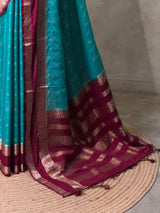 Blue and maroon Crepe silk saree- PBRSB3D