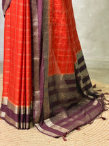 Orange and purple Crepe silk saree- PBRSB3G