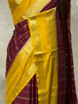 Deep Maroon And Yellow Crepe silk saree- PBRSB3H