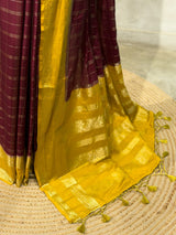Deep Maroon And Yellow Crepe silk saree- PBRSB3H