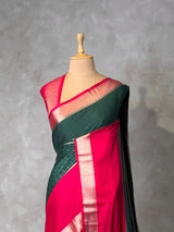 Dark Green and Pink Crepe silk saree- PBRSB4