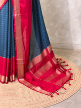 Teal Blue and Pink Crepe silk saree- PBRSB4A
