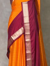 Yellow and maroon Crepe silk saree- PBRSB4E