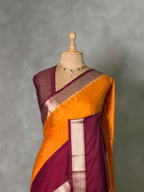 Yellow and maroon Crepe silk saree- PBRSB4E