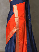 Blue and orange Crepe silk saree- PBRSB4H