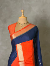 Blue and orange Crepe silk saree- PBRSB4H