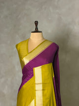 Purple and Olive green Crepe silk saree- PBRSB4J