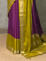 Purple and Olive green Crepe silk saree- PBRSB4J