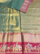 Bluish Green and Rani Tissue Kanchipuram saree- PBRIDEL8