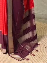 Orange and Brown Crepe silk saree- PBRSB4L