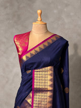 Dark blue And magenta semi kanchipuram soft silk saree - PSSN214
