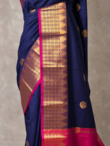 Dark blue And magenta semi kanchipuram soft silk saree - PSSN214