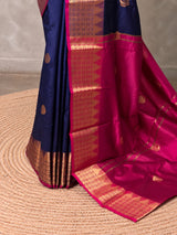 Dark blue And magenta semi kanchipuram soft silk saree - PSSN214