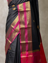 Black and magenta semi kanchipuram soft silk saree - PSSN215