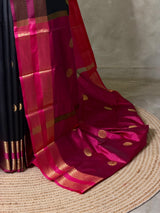 Black and magenta semi kanchipuram soft silk saree - PSSN215
