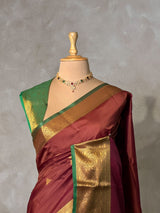 Brown and Green semi kanchipuram soft silk saree - PSSN216
