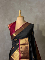 Black and Magenta semi kanchipuram soft silk saree - PSSN221