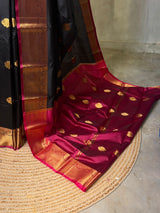 Black and Magenta semi kanchipuram soft silk saree - PSSN221