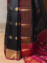 Black and Magenta semi kanchipuram soft silk saree - PSSN221
