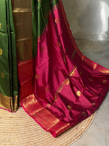 Olive Green and Magenta semi kanchipuram soft silk saree - PSSN219