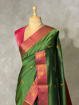 Green and Magenta semi kanchipuram soft silk saree - PSSN230