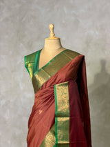 Brown and Green semi kanchipuram soft silk saree - PSSN226