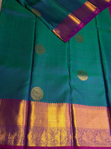 Peacock blue and Purple Pure Vintage Kanchipuram Silk saree - PPURE205