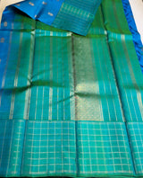 Blue and Aqua Green Pure Vintage Kanchipuram Silk saree - PPURE207