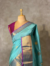 Blue and Magenta semi kanchipuram soft silk saree - PSSN225