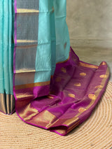 Blue and Magenta semi kanchipuram soft silk saree - PSSN225