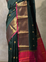 Sandal and Magenta semi kanchipuram soft silk saree - PSSN228