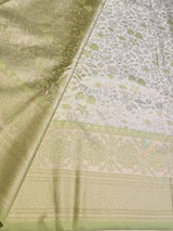 Pastal Parrot green Yellow Soft satin brocade Silk Saree - PBRMJ7F