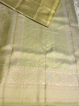 Pastal Parrot green Yellow Soft satin brocade Silk Saree - PBRMJ7F