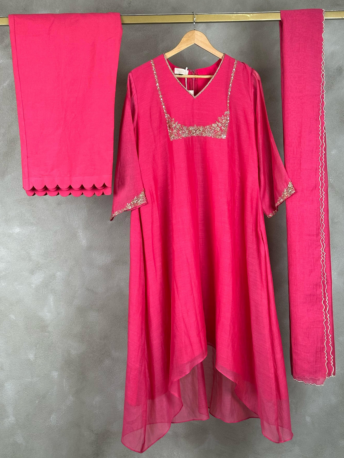Hot pink chanderi salwar set - SNL24