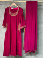 Deep pink premium Handworked velvet salwar set with dupata - SLV07
