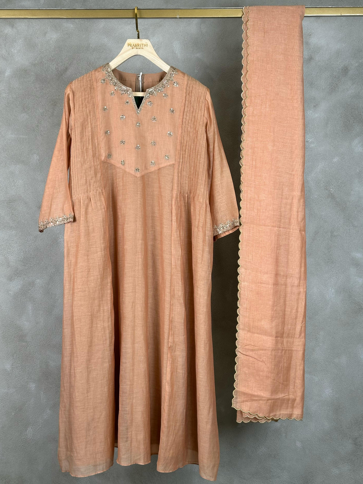 Beige chanderi set - SNL22