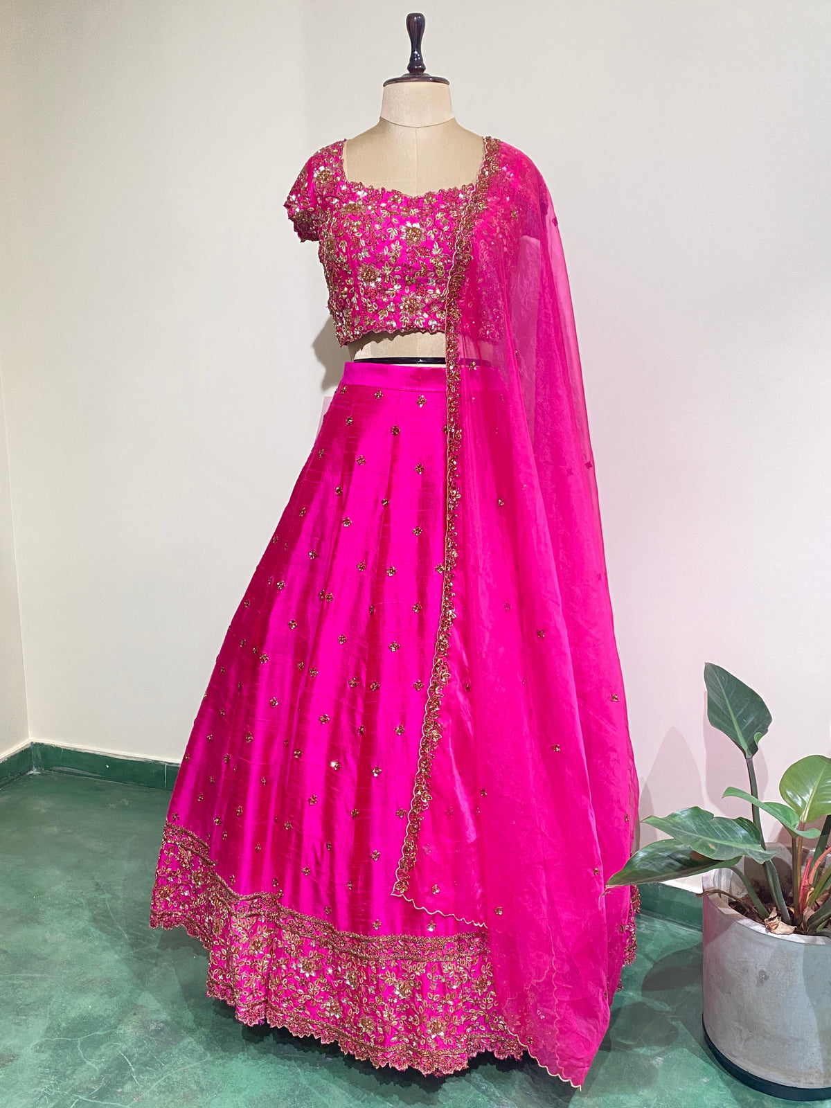 Rani pink semi raw silk lehenga set - PL09