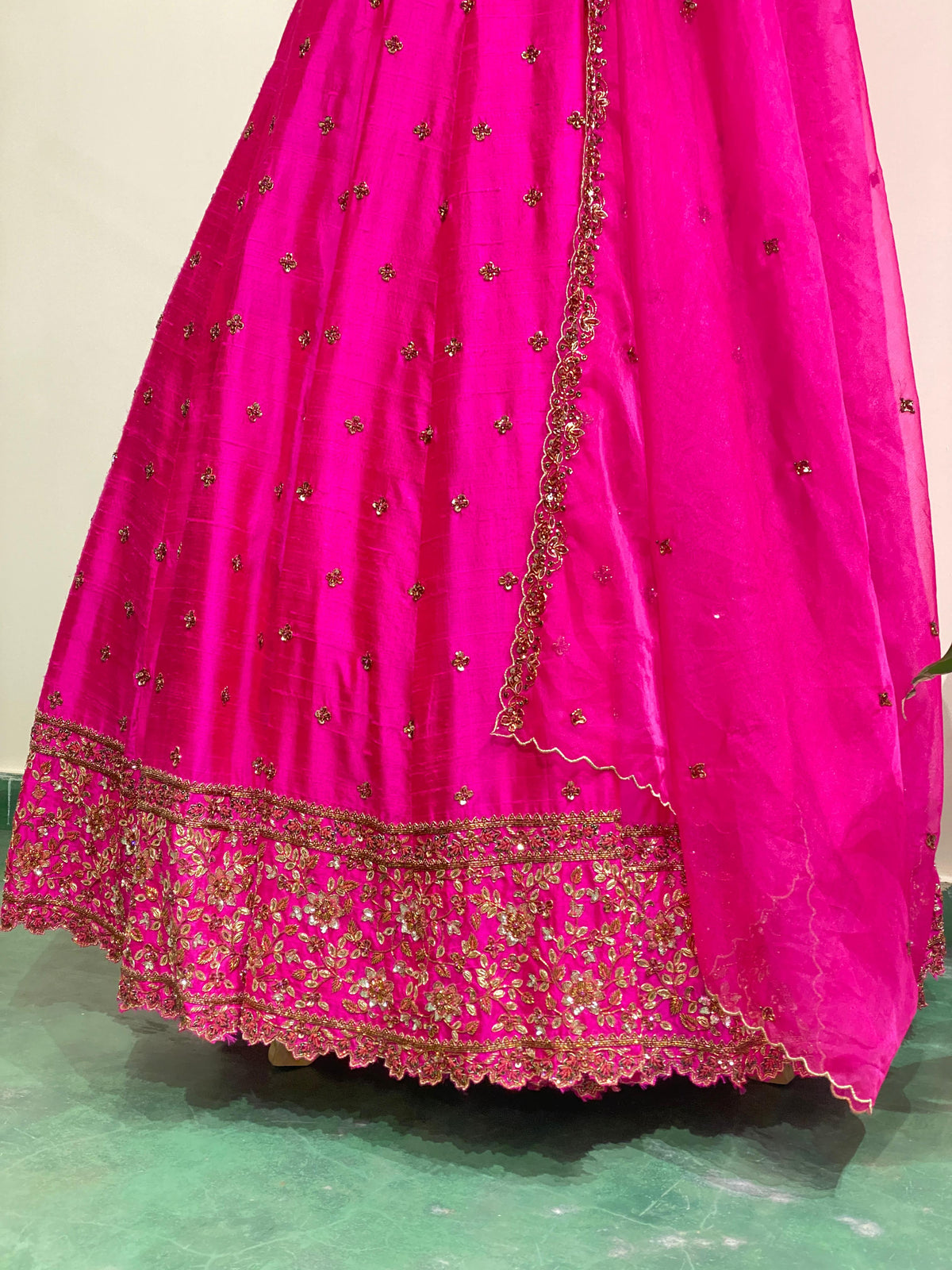 Rani pink semi raw silk lehenga set - PL09