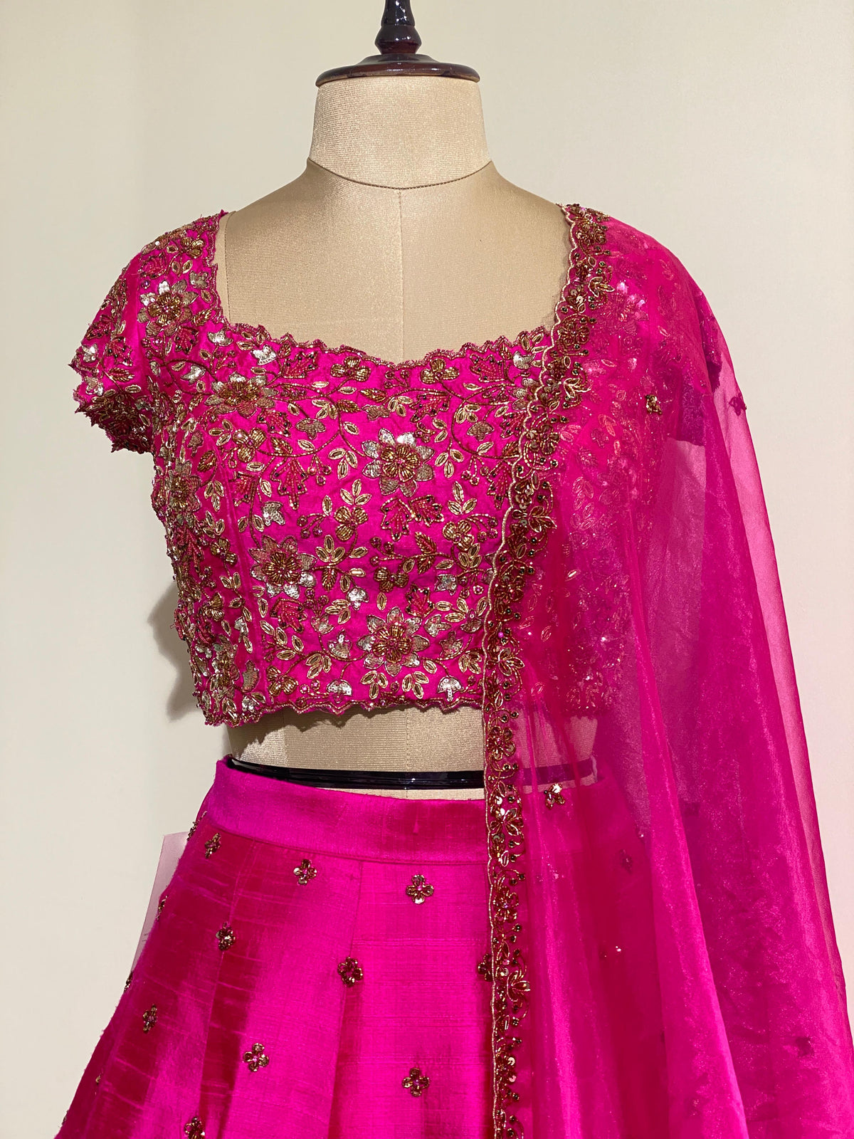 Rani pink semi raw silk lehenga set - PL09