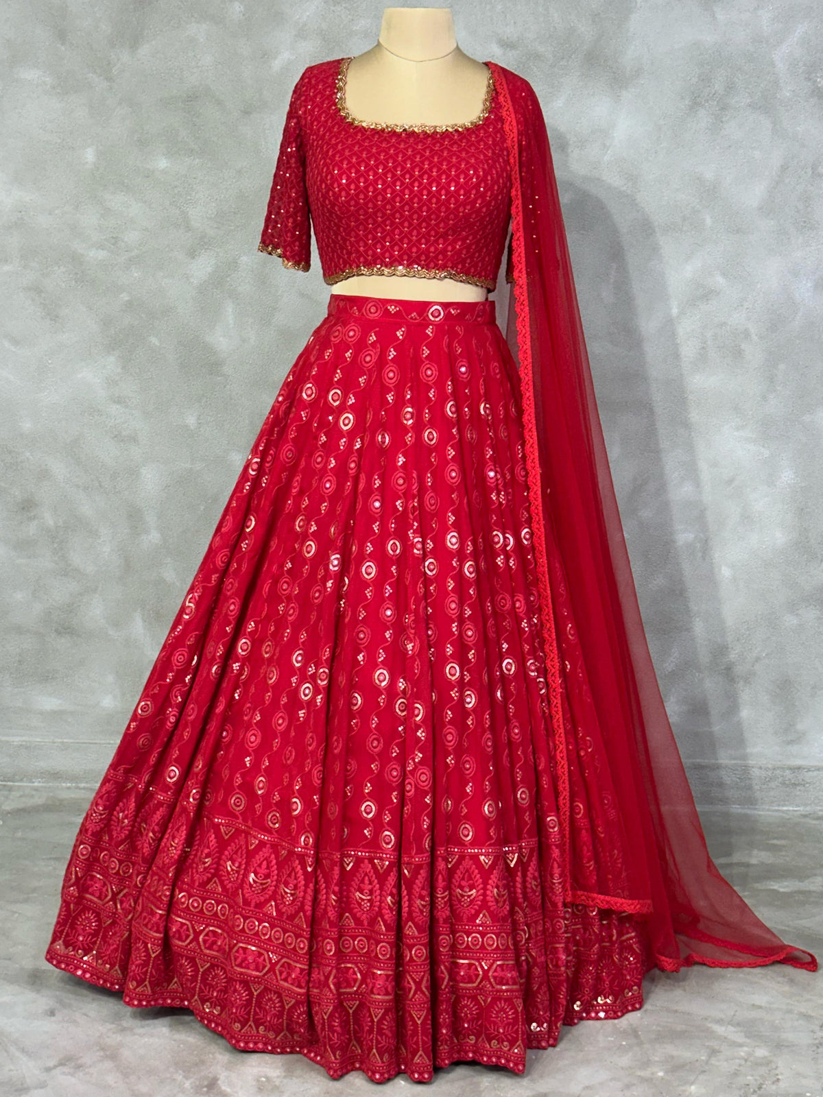 Red chikankari lehenga set - PL06