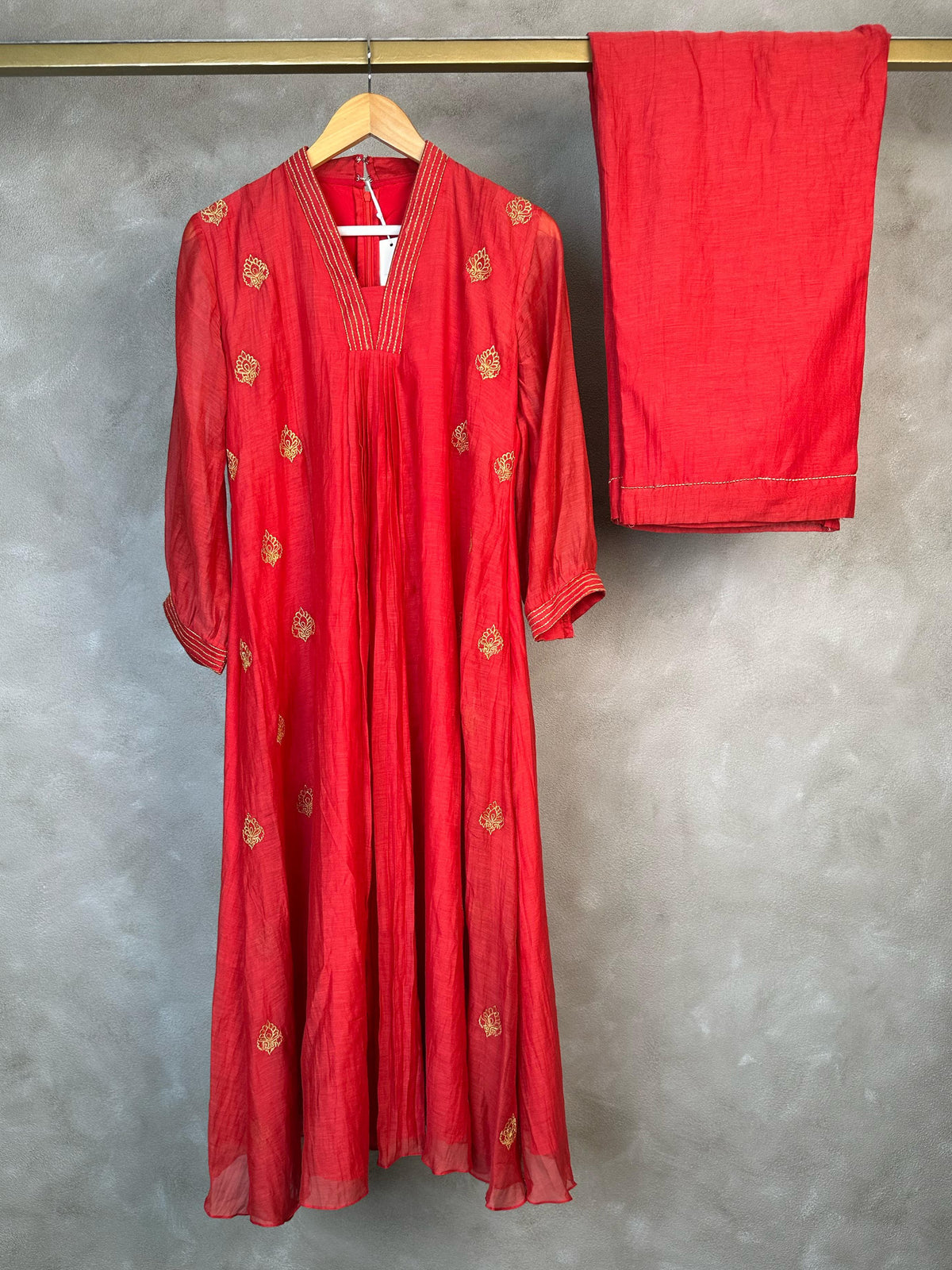 Red chanderi salwar set - SLN03