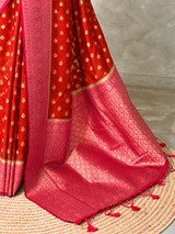 Orange and Dark pink Dola silk saree- PBRSB2J