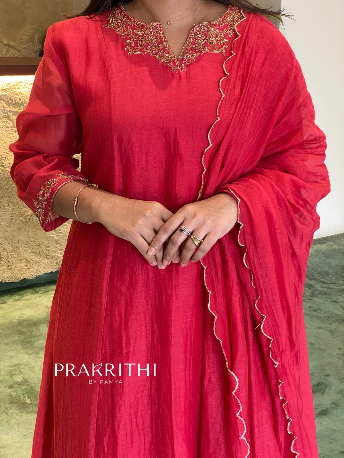 Red chanderi salwar set -SLN50