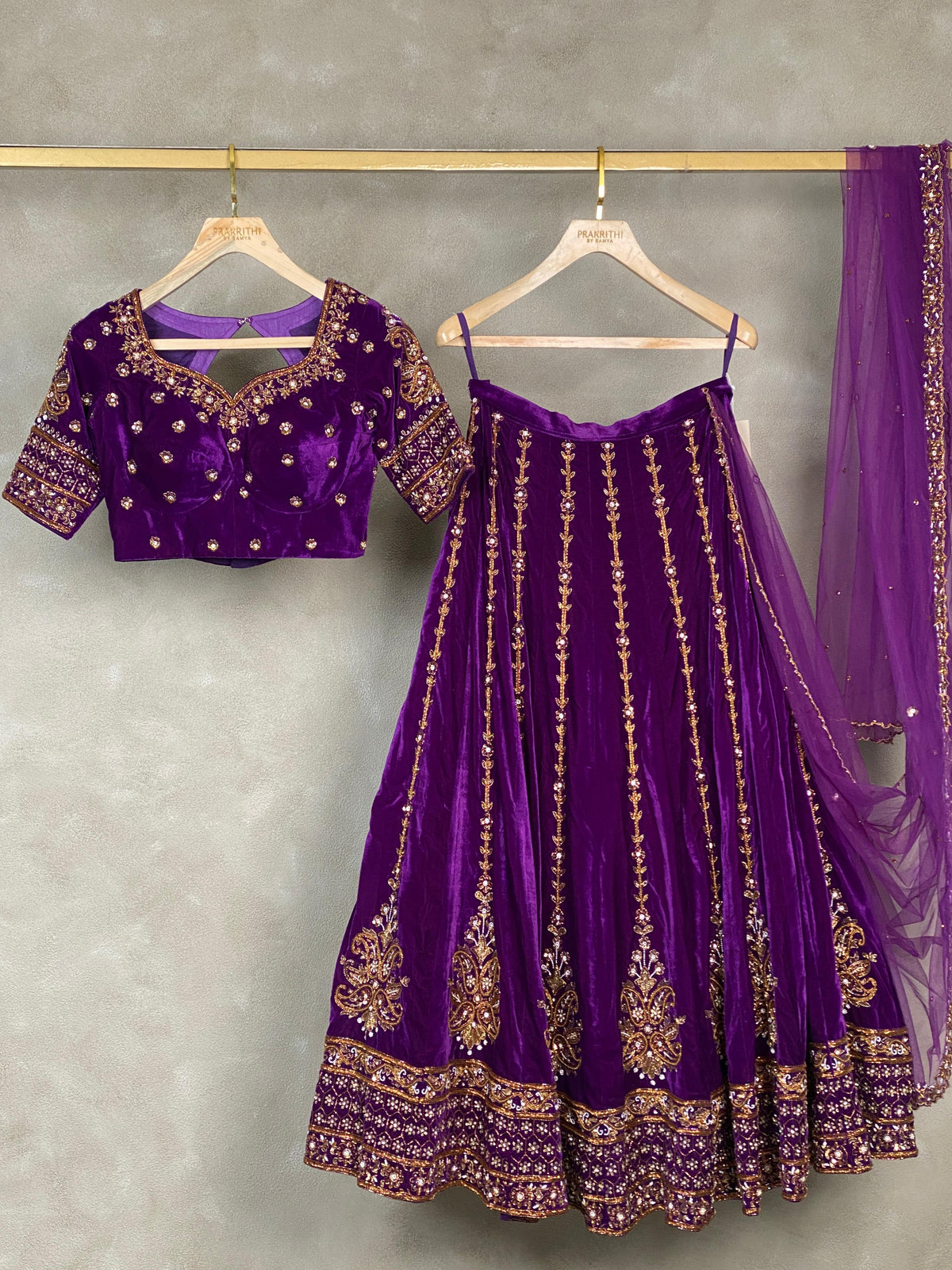 Violet velvet lehenga set - PVL02