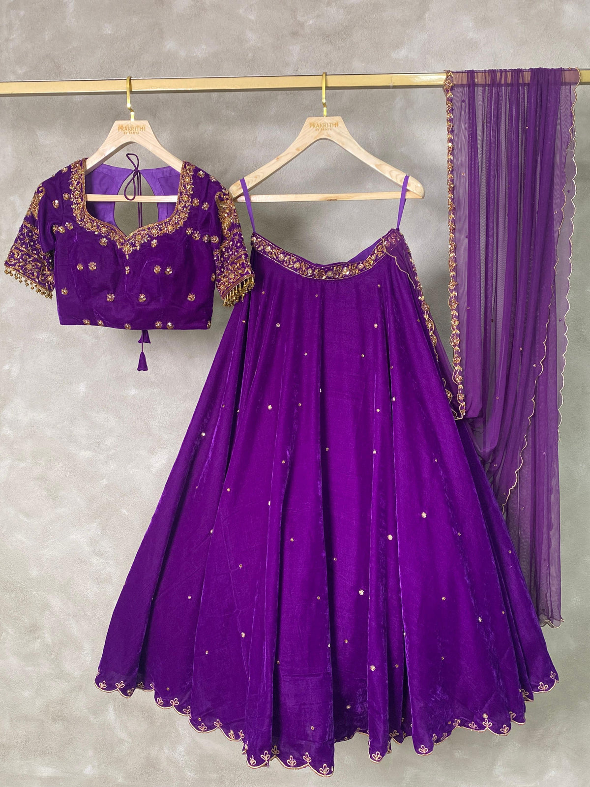Violet velvet lehenga set - PVL05